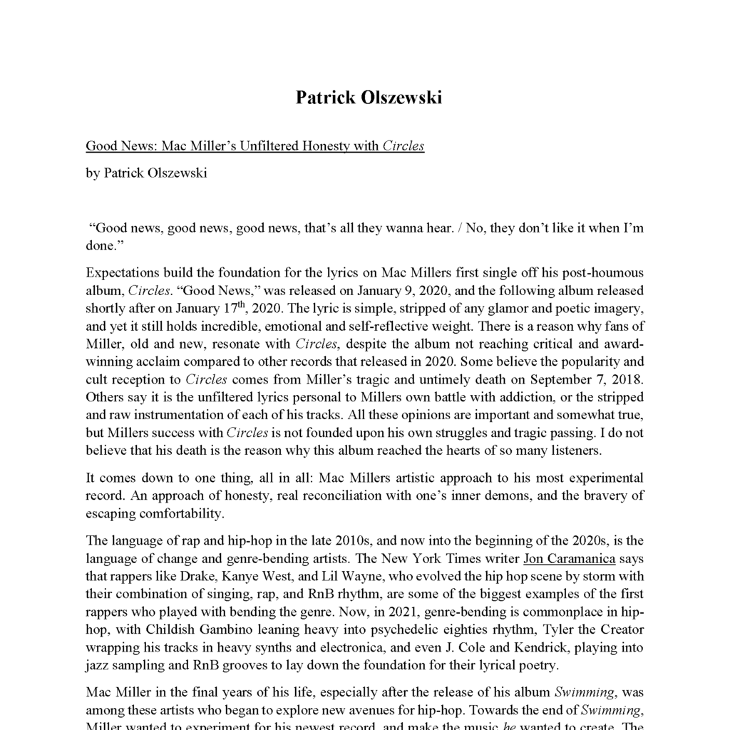 Screenshot of the first page of the music articles.